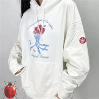 red rose print embroidered letters logo white cavempt ce hooded pullover