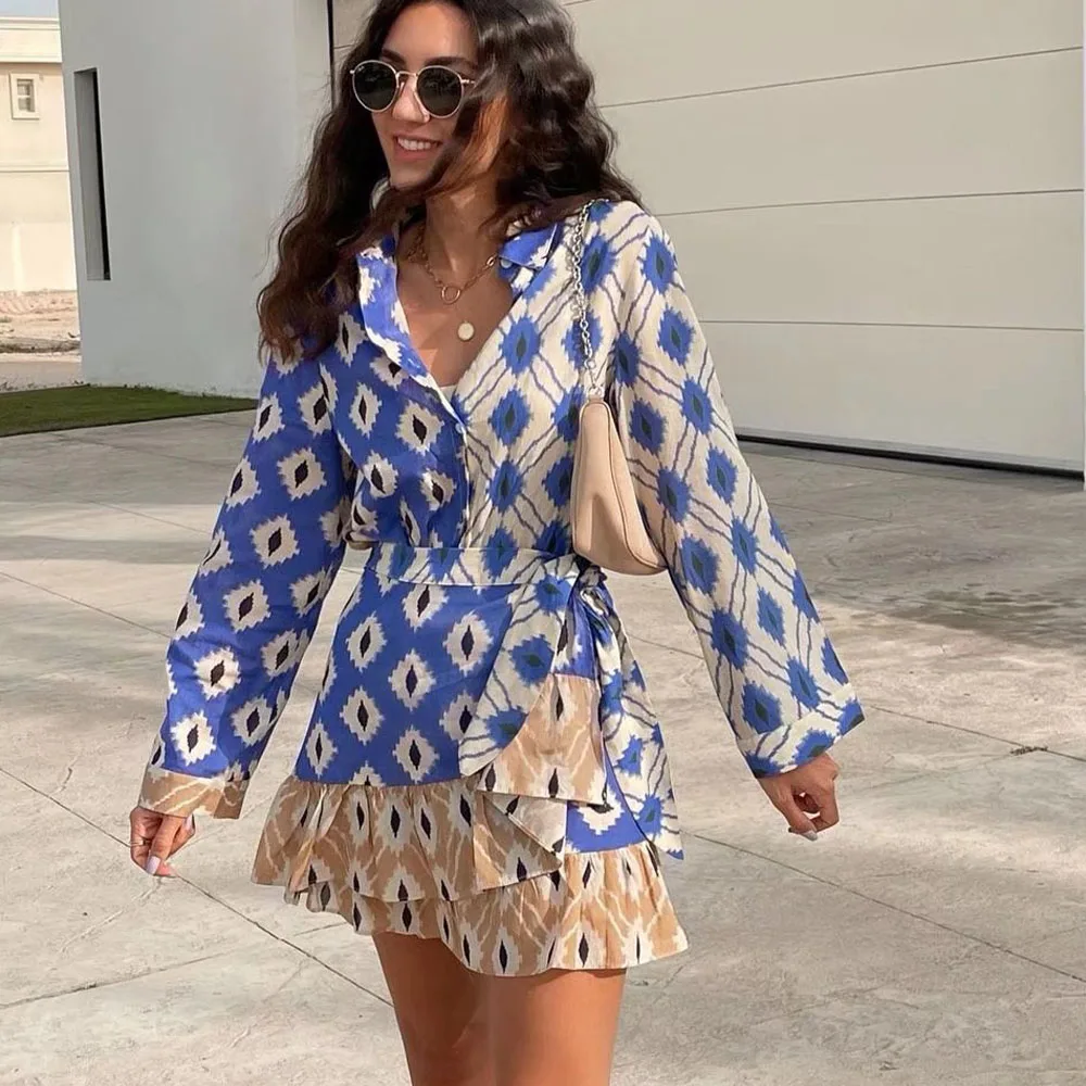 

Новая женская блузка с принтом, однобортная элегантная женская рубашка с лацканами и длинным рукавом, весна 2022, женские модные базовые Топы ...