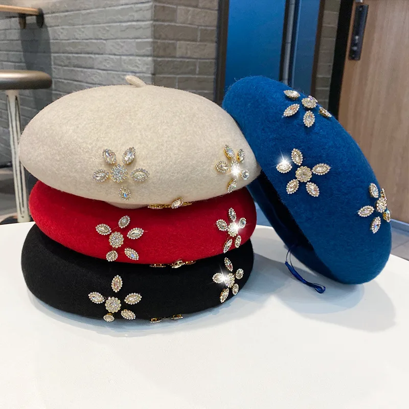 

Flower Wool Beret Women's Fashionable Warm Painting Autumn and Winter Face-Looking Bud Hat