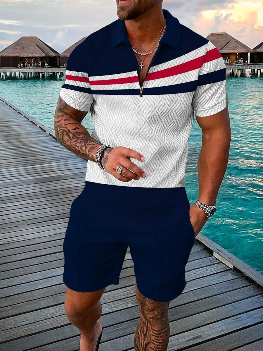 2022 Summer Men Set Casual 3d Digital Printing Short Sleeve Polo Shirt + Shorts Hawaiian Brand Fitness Suit Running Men Clothing