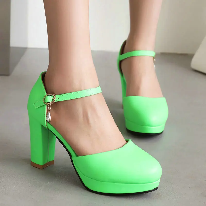 

Oversize 45 46 European Girl Shoes Orange Green Heels Two Piece Design Platform Lady Pumps Dress Thick Heels Female Sandals