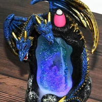 incense burner home decor creative chinese smoke waterfall dragon backflow with led multicolor crystal lamp craft