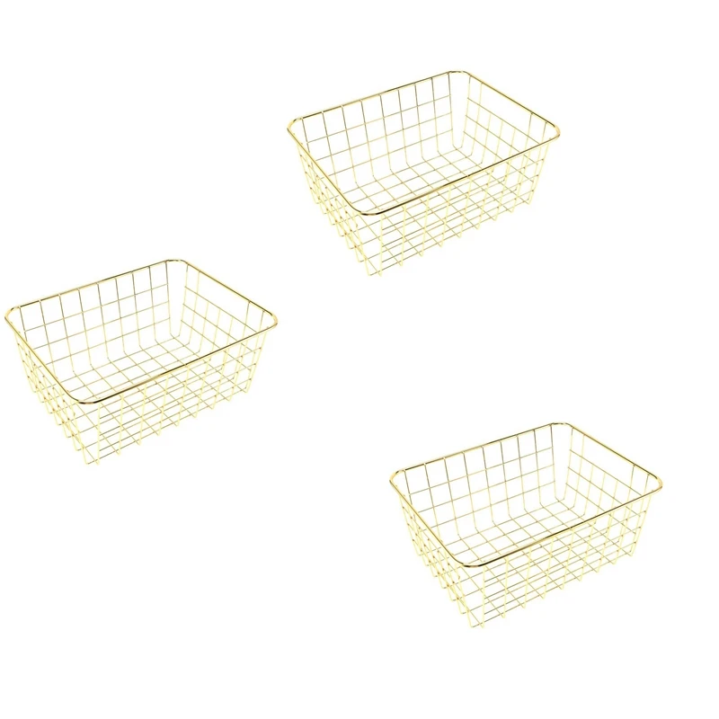 

3X Nordic Style Metal Wire Storage Basket Cosmetic Organizer Holder Home Office Desk Toiletry Collection Bathroom Shelf