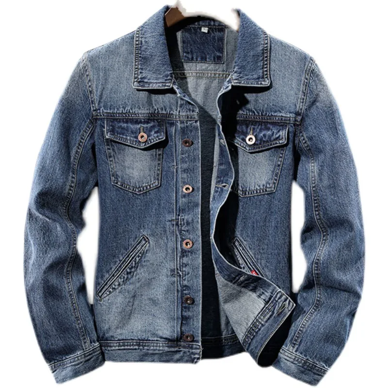 Мужская джинсовая куртка с отложным воротником повседневная винтажная