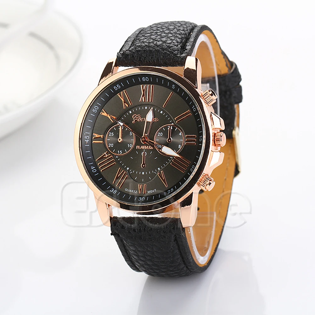 

Fashion Women Geneva Stainless Steel Faux Leather Band Quartz Analog Wrist Watch