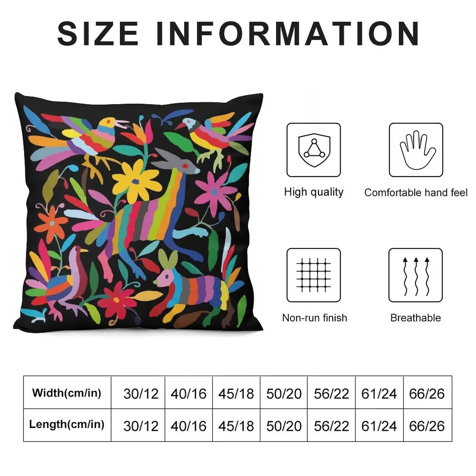 Фото Mexican textile handmade embroidery colorful pattern otomí tenango black fabric Throw Pillow Elastic Cover For Sofa pillow №2