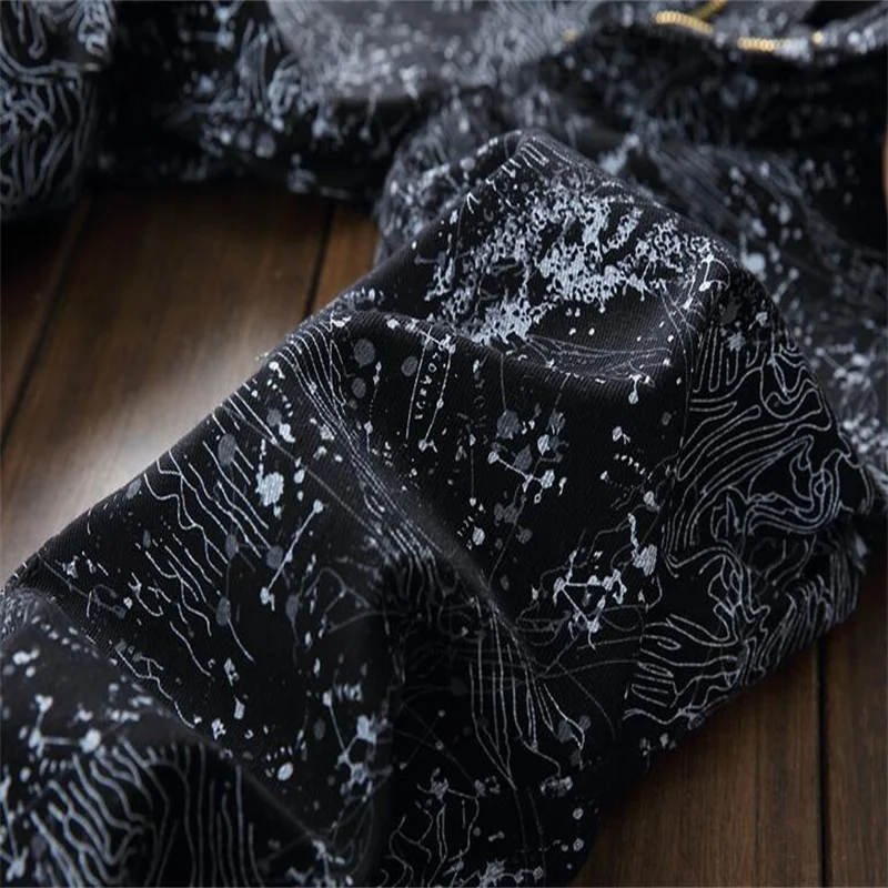 New america digital black jeans men printed pants slim fit pants men fashion elastic force Small feet trousers leisure fashions