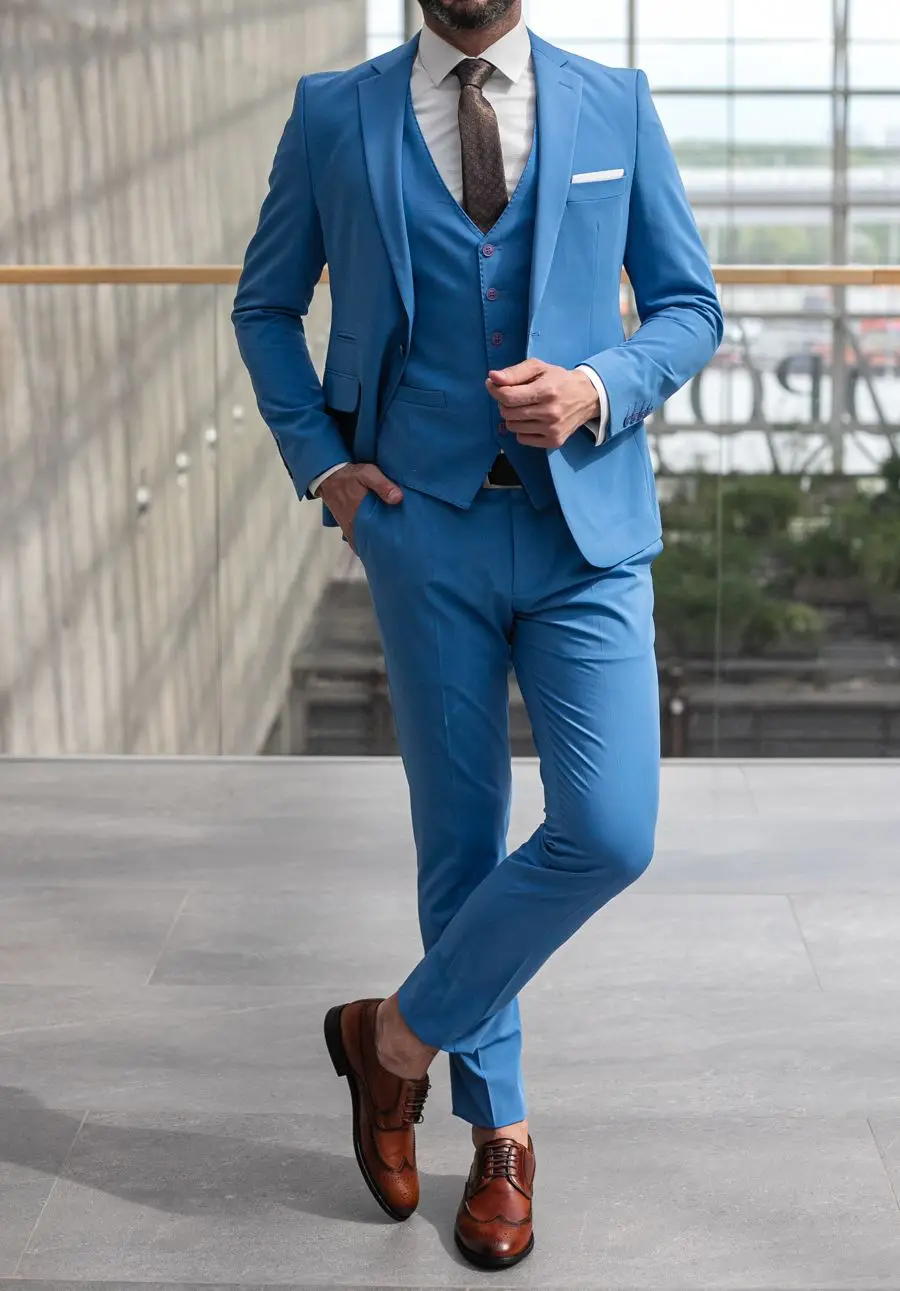 

Blue Men' Suits Elegant Wedding Tuxedo For Bridegroom Notch Lapel Custom 2022 Latest 3 Pieces Jacket+Pants+Vest Terno Masculino