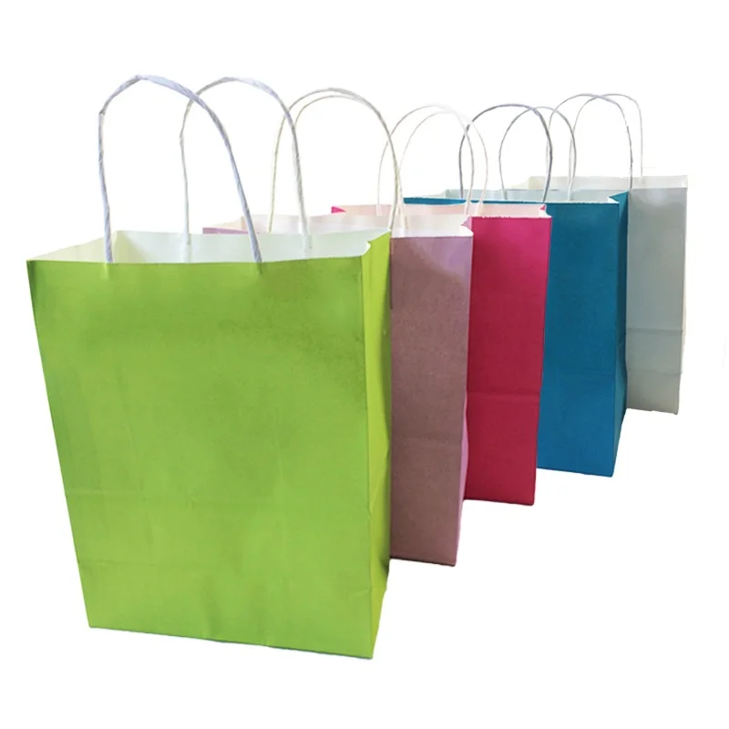 10 Pcs/lot Natural Kraft Paper Bag With Handle Wedding Party Favor Recyclable Paper Gift Bags 27*21*11cm