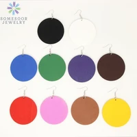 somesoor colorful wood craft round drop earrings for women gift diy paint pendant handmade making ear dangle jewelry accessories