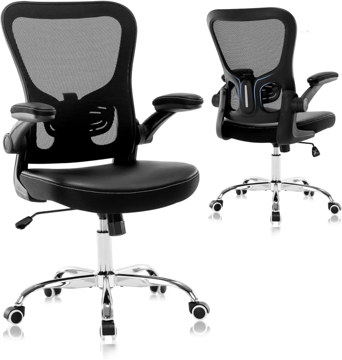 

Chair,PU Cushion Ergonomic Desk Chair,Mesh Mid Back Height Computer Chair,Flip-up Armests Home Computer Chair,Adjustable Lumbar