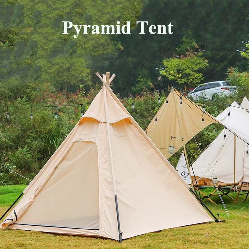 

Outdoor Indian Cotton Tent -4 People Camping Pyramid Canopy Glaming Large Space Waterproof Anti-UV Tourist Travel