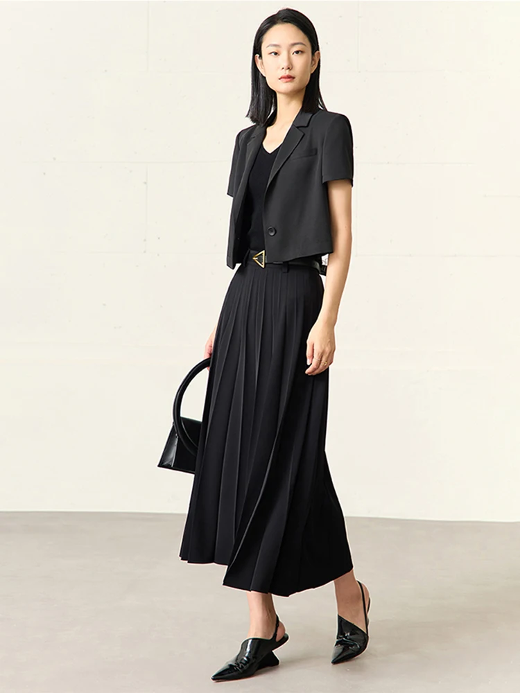 AMII Minimalism Office Lady Blazer for Women Short Sleeves 2023 Summer New In Outerwears Woman Clothing Female Tops 72322015