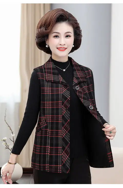 

2023 Women's Spring Autumn New Vintage Plaid Waistcoat Loose Sleeveless Jackets Fashion Single Breasted Vest Coats Tops X67