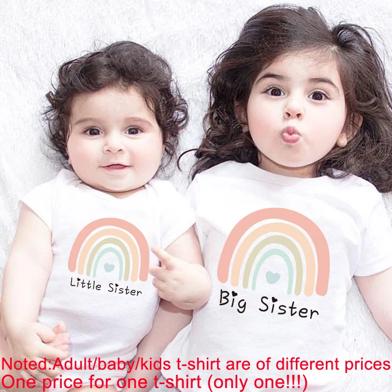 

Big Sister Little Sister Kids Tshirt Girls Sibling T-Shirt Baby Bodysuit Older Sister Younger Sister Tee Shirts Rainbow Clothes