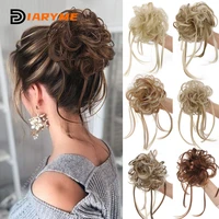 dm messy hair bun curly chignon with braids clips in hair tail cover ponytail extension synthetic hair with elastic hair band