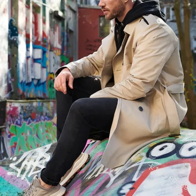 Ветровка мужская зимняя с карманами модная длинная куртка повседневная верхняя