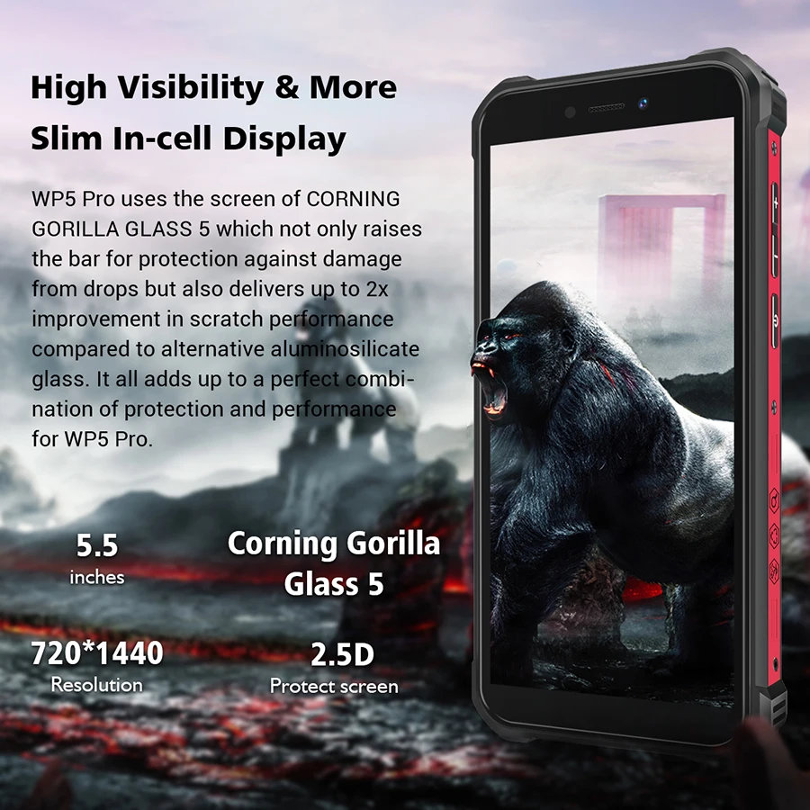 Tanie OUKITEL WP5 Pro IP68 Wodoodporny Smartfon 8000mAh Android 10 Potrójny Aparat Twarz/ID Odcisku Palca 5.5 Cali 4GB 64GB Telefon Komórkowy