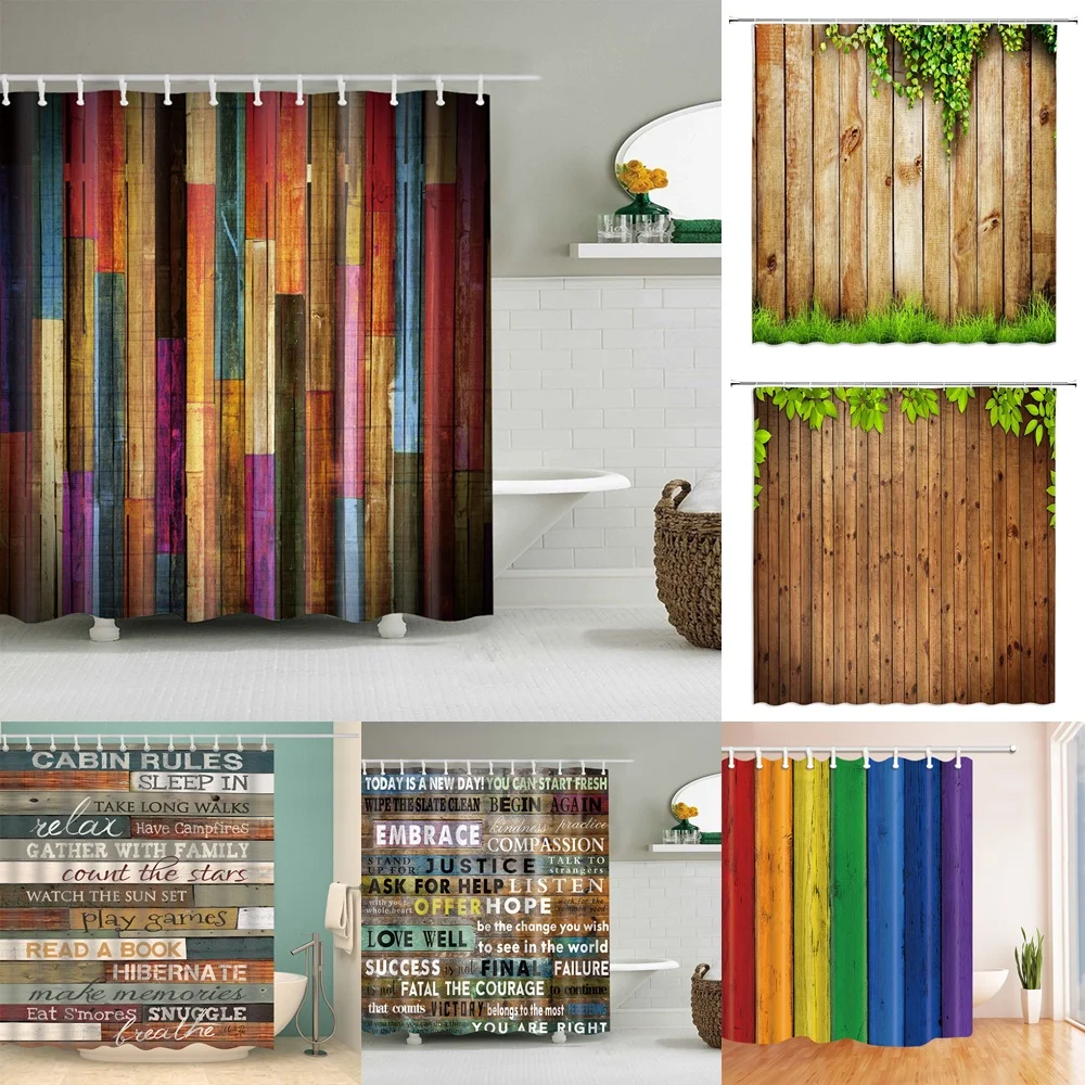

Motivational Quotes Shower Curtain Vintage Rustic Barn Wooden Board Farmhouse Country Colorful Wood Fabric Bathroom Curtains New