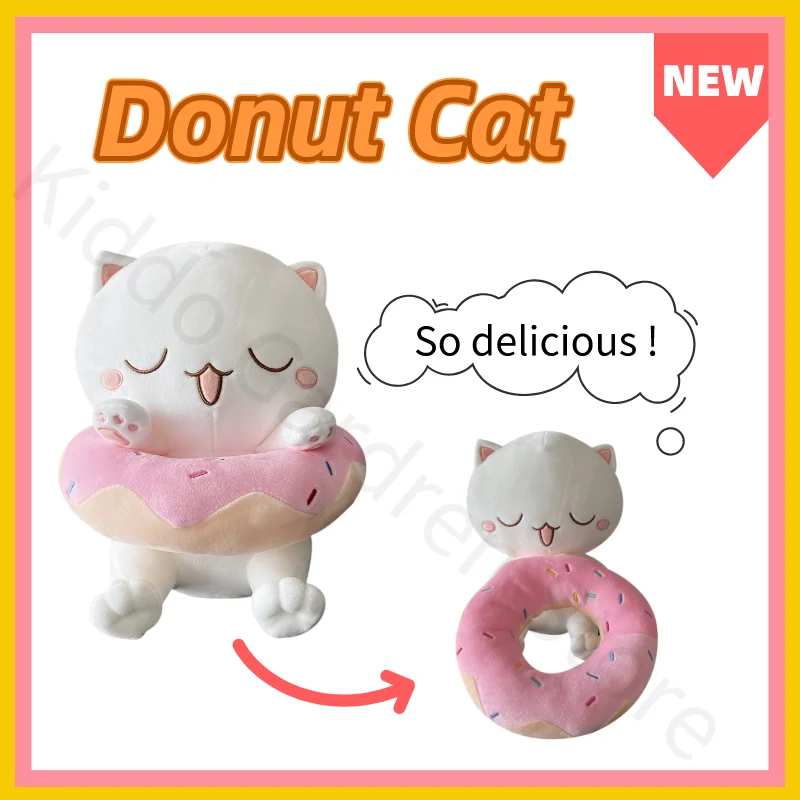 

Donut Cat Plush Toys Cute Smile White Cat Doll Stuffed Animals Plushie Gray Cat Pillow Detachable Donut Toys For Children Gifts