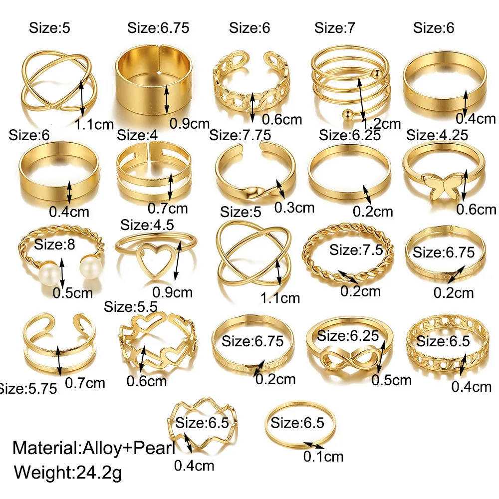 Open Multi Articular Ring Set 22-piece Love Ring Female Design Sense Niche Butterfly Ring For Women Accessories Free Shipping