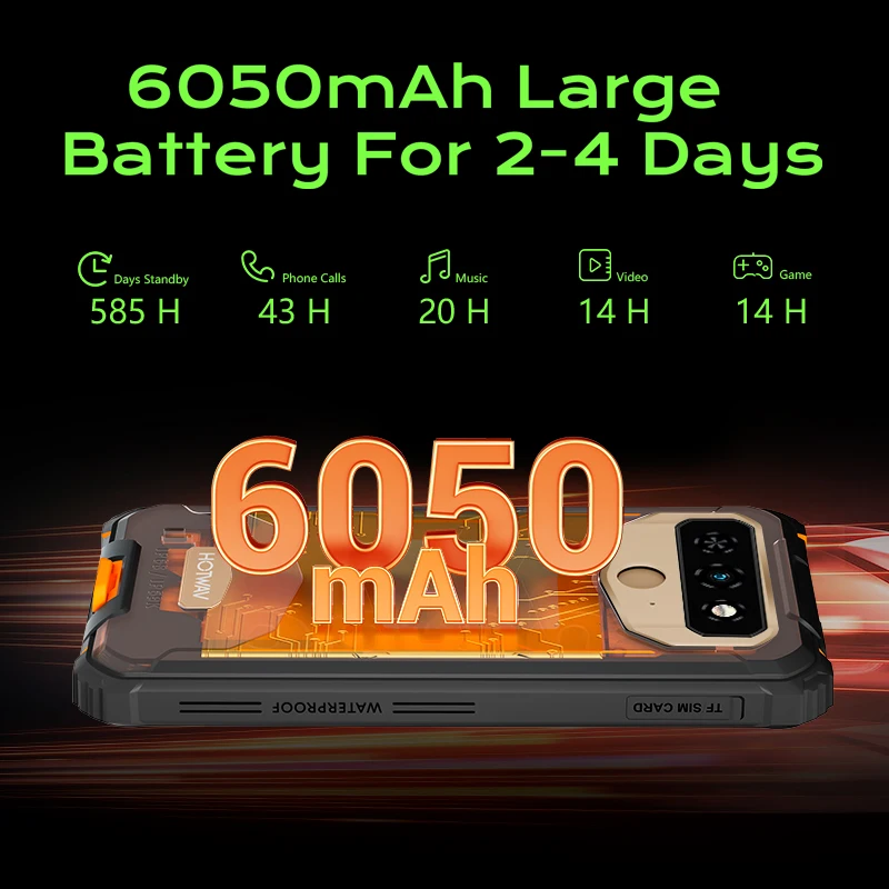 HOTWAV T5 MAX Rugged Smartphone Android 13 6050mAh 4GB+64GB Mobile Phone NFC Supported 6.0'' 13MP Rear Camera Cellphone