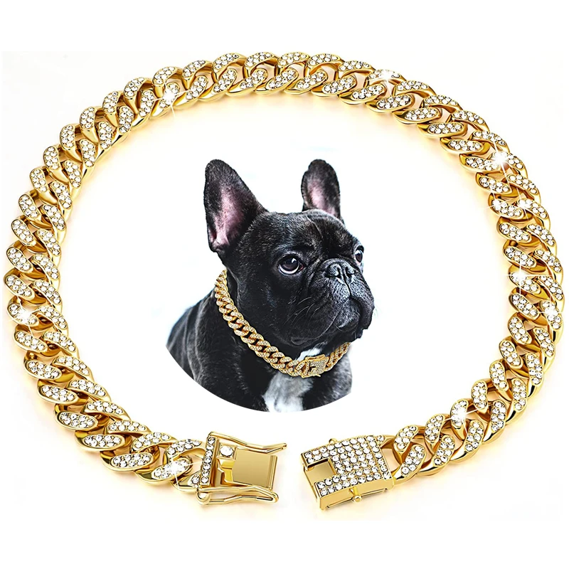 

Small Jewelry Accessories Buckle Diamond Dog Medium Chain Pet Collar Large Design Necklace Dogs Cuban With Cat Secure Luxury For