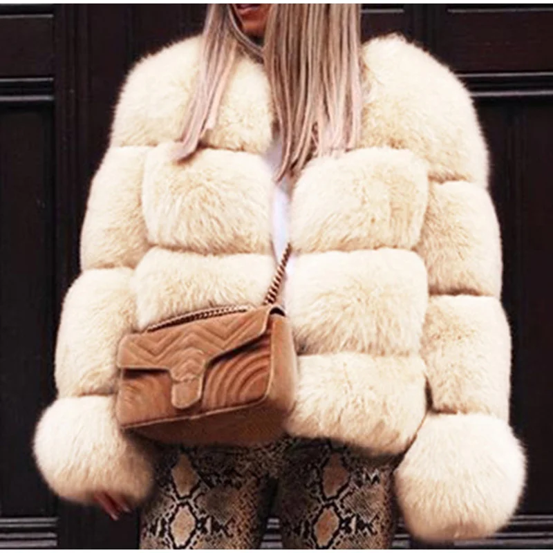 Fluffy Fur Coats Women Winter New Fashion Pink Faux Fur Coat Elegant Thick Warm Outerwear Fake Fur Jacket Chaquetas Mujer