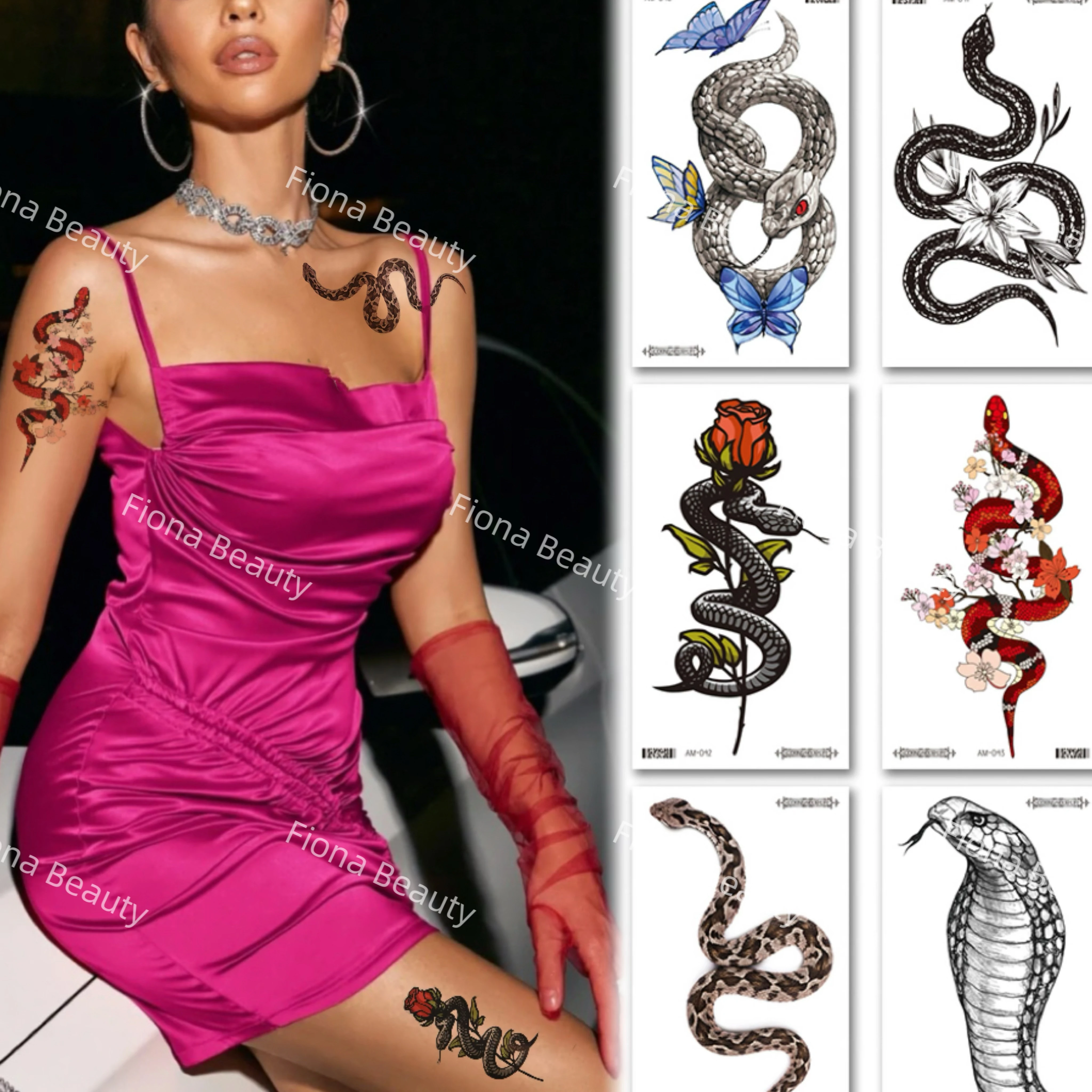 Черная змея Временные татуировки наклейки для женщин и мужчин тело талия