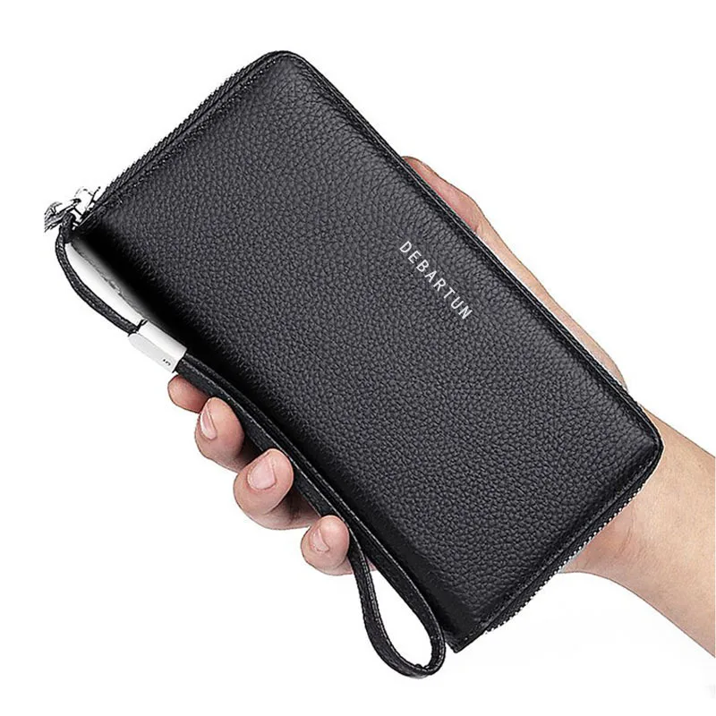 

Длинный кошелек для мужчин, модные деловые клатчи, молодежная Студенческая сумка с узором Личи, однотонные дизайнерские бумажники с зажимо...