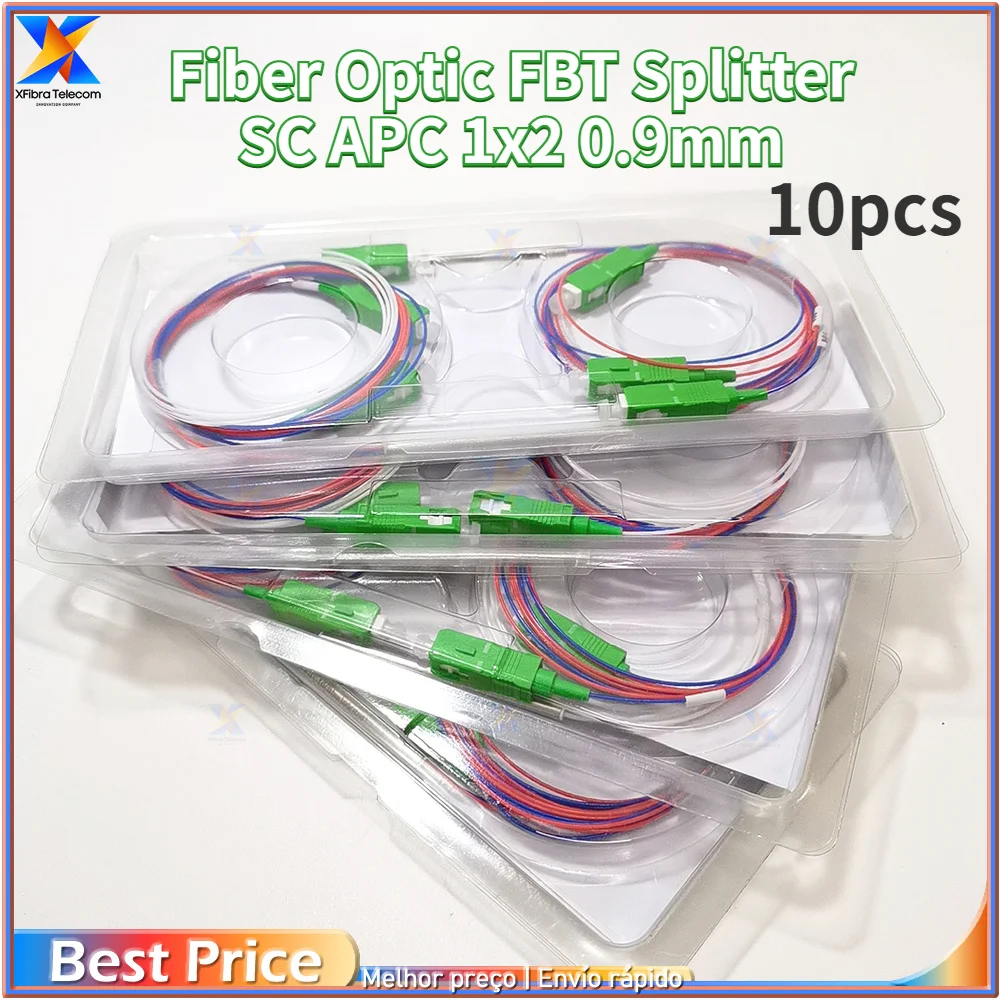10pcs Fiber Optic FBT Splitter SC APC 1x2 0.9mm With Connect