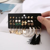 creative leopard print pearl butterfly golden earrings set for women hoops simple temperament drop dangle ladies party jewelry