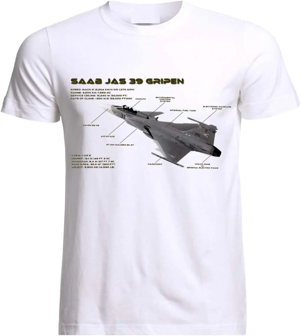 

Saab Jas 39 Gripen Air Fighter Aircraft Jet Luchtgevecht Vliegtuig Blueprint T-shirt Short Sleeve Casual Cotton O-Neck Men Shirt