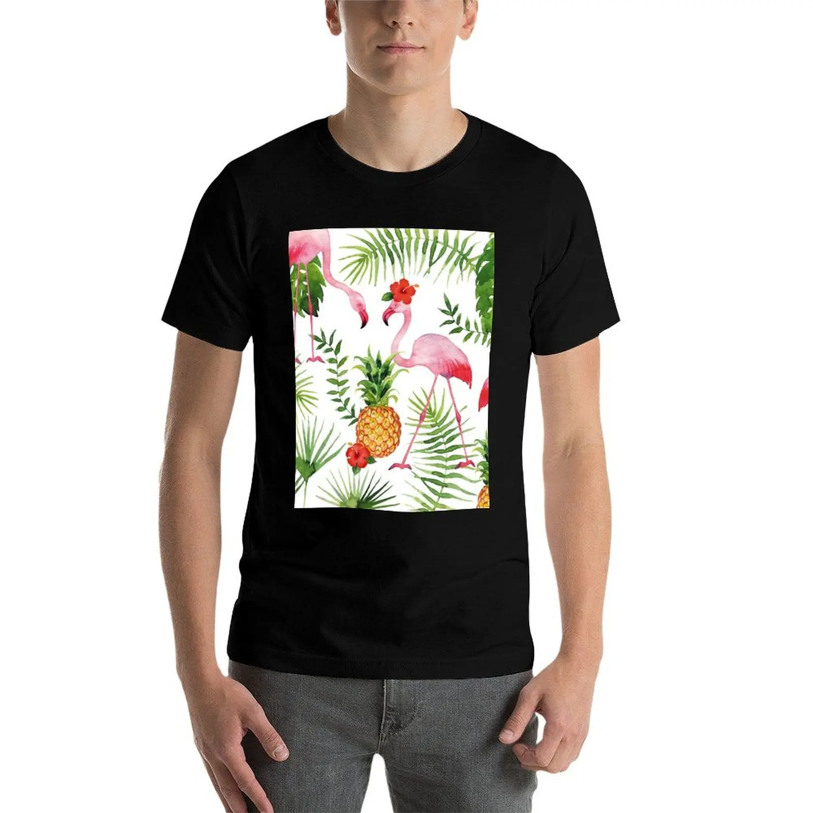 Футболка с изображением фламинго и ананасов быстросохнущая летняя одежда белые
