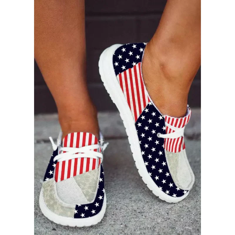 

Flag Vulcanized Women Shoes Slip on Canvas Loafers Female Flat Shoes Fashion Ladies Walking Shoes Leopard Women Casual Sneakers
