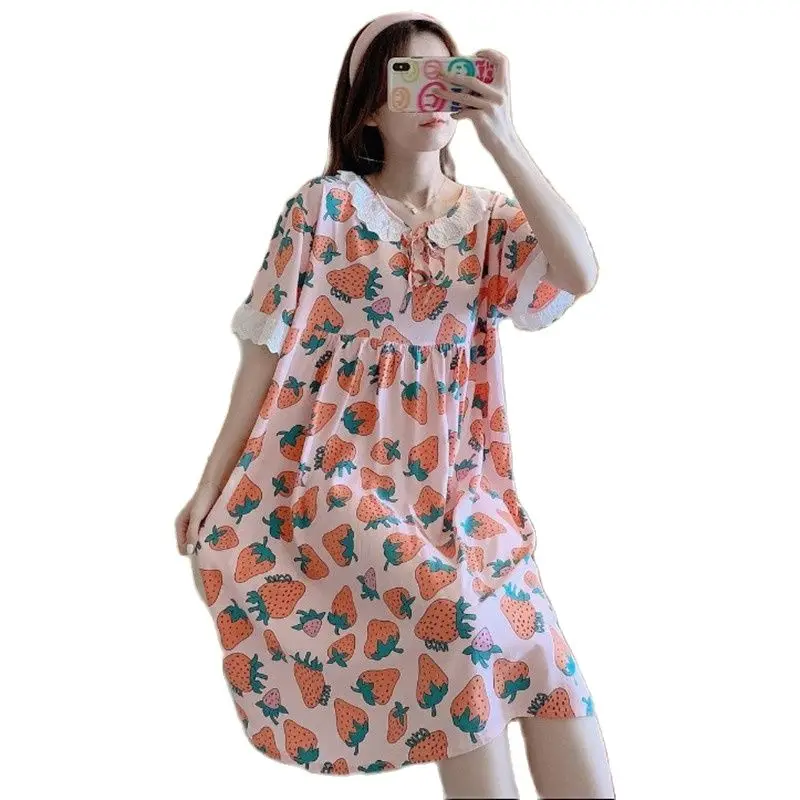 Ladies Pajamas Lace Nightgown Cotton Silk Summer Style Sleep Dresses Women Student Sweet Nightdress