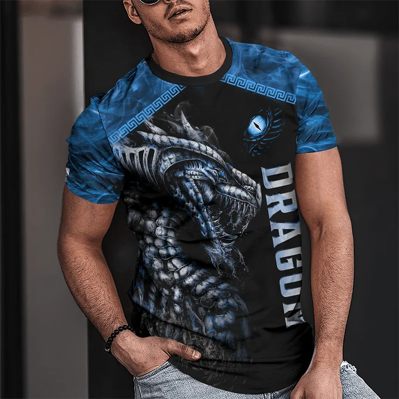 

Летняя мужская футболка с 3D принтом дракона, модная детская футболка в стиле Харадзюку, футболка с коротким рукавом, Одежда большого размер...