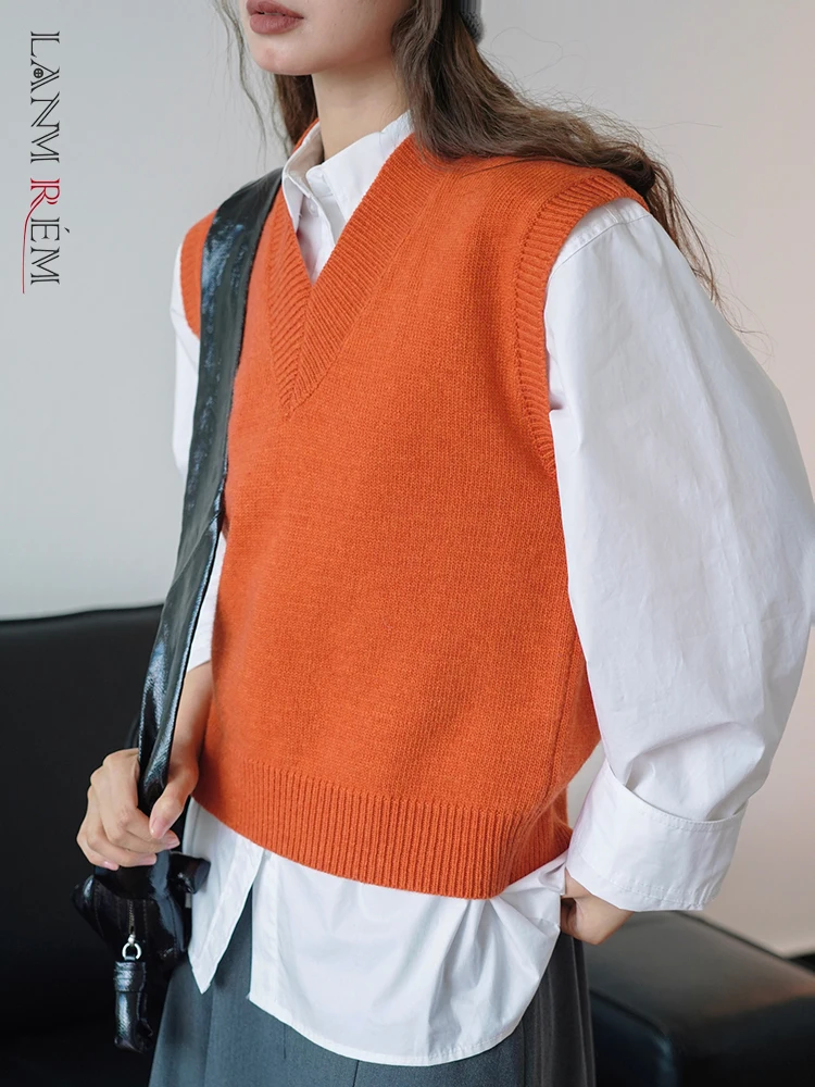 

Женский шерстяной вязаный жилет LANMREM, повседневный Однотонный свитер с круглым вырезом без рукавов, Осень-зима 2023, 2AA1931