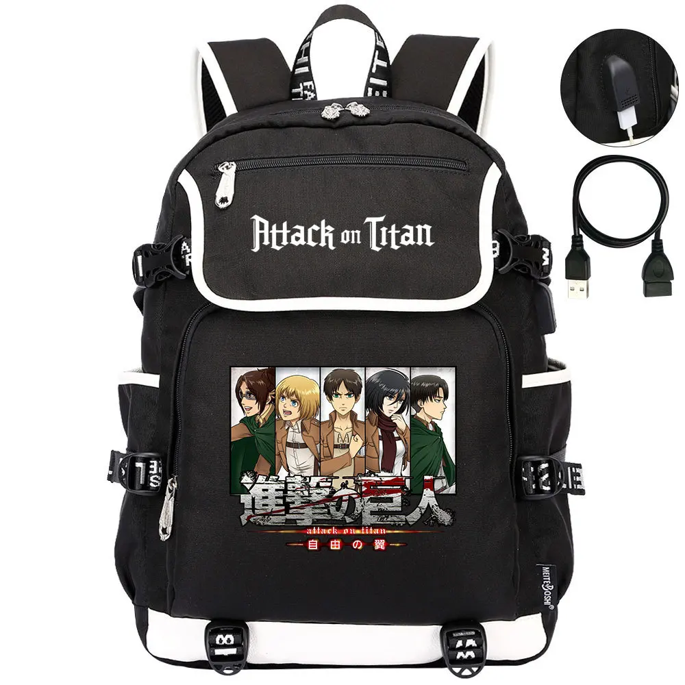 

Anime Attack on Titan Casual Packsack Teenagers Rucksack Unisex Travel Laptop Bag USB Charging Backpack Student Zipper Schoolbag
