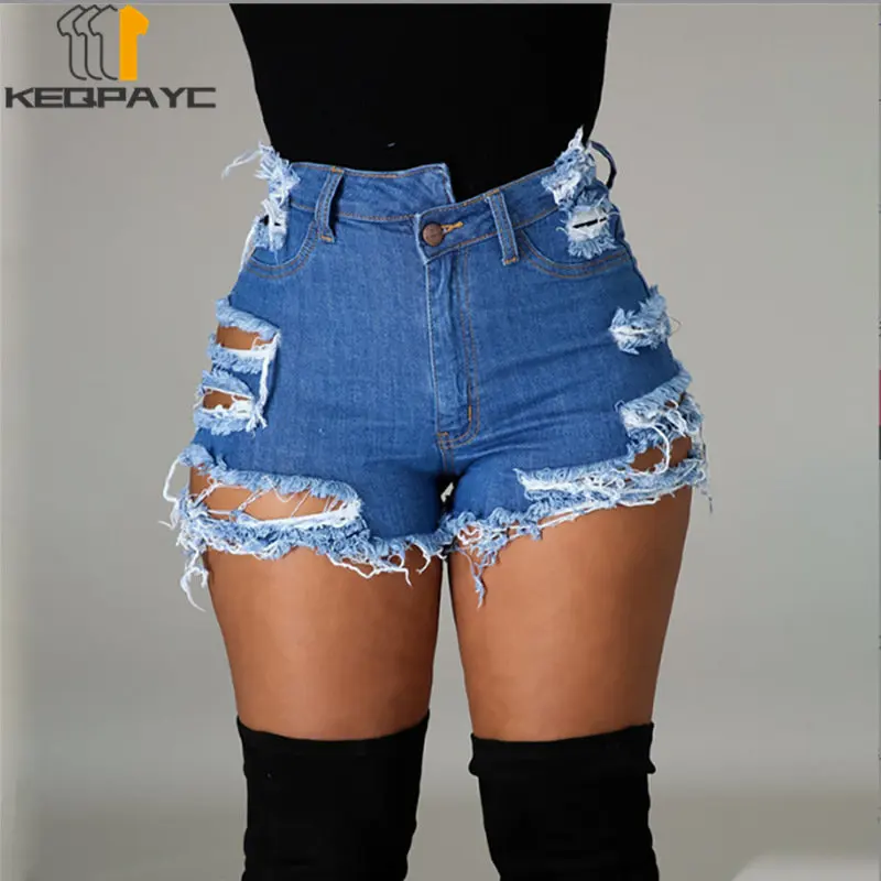 Women's High Waist Frayed Denim Shorts New 2023 Women Summer Fashion Hole Ripped Shorts Jeans Ladies Casual Streetwear