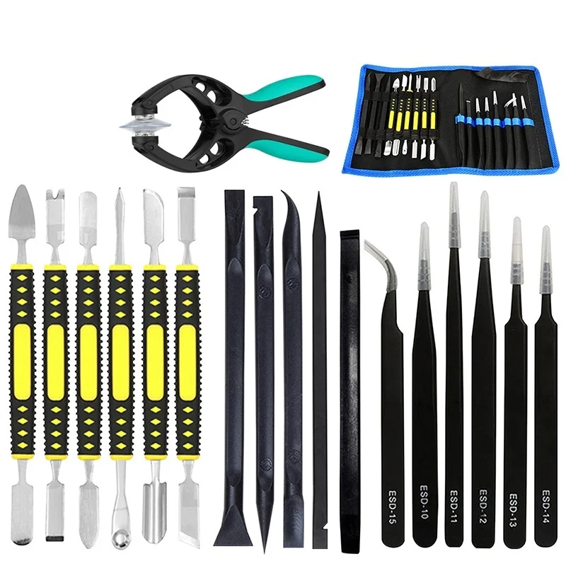 

18 in 1 Cell Phone Repair Tool Set Dual Metal Spudger ESD Tweezers Opening LCD Screen Disassembly Tools For Phone Laptop SMD