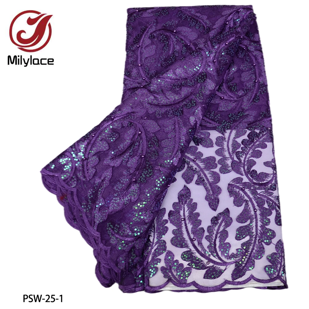 

High Quality Sequin Lace Fabric Nigeria Net Lace African French Tulle Lace Fabric for Wedding Party Beaded PSW-25