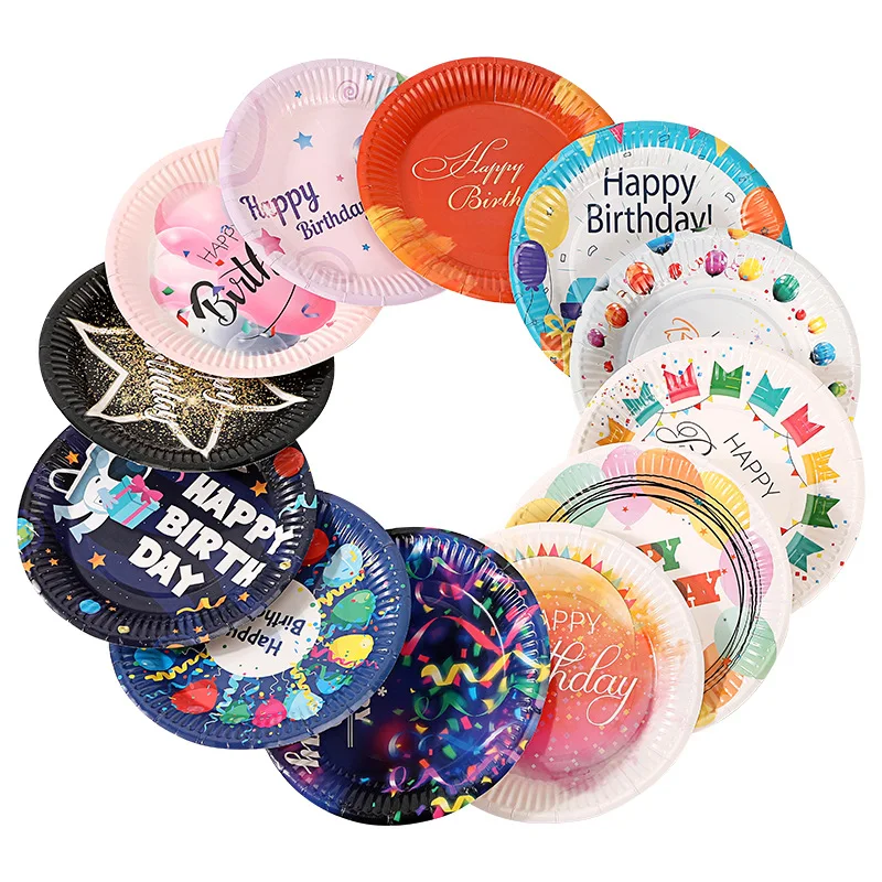 

Colorful Balloons Astronaut Stars Disposable Paper Plates Party Cake Dessert Supplies For Children's Day Baby Birthday Wedding