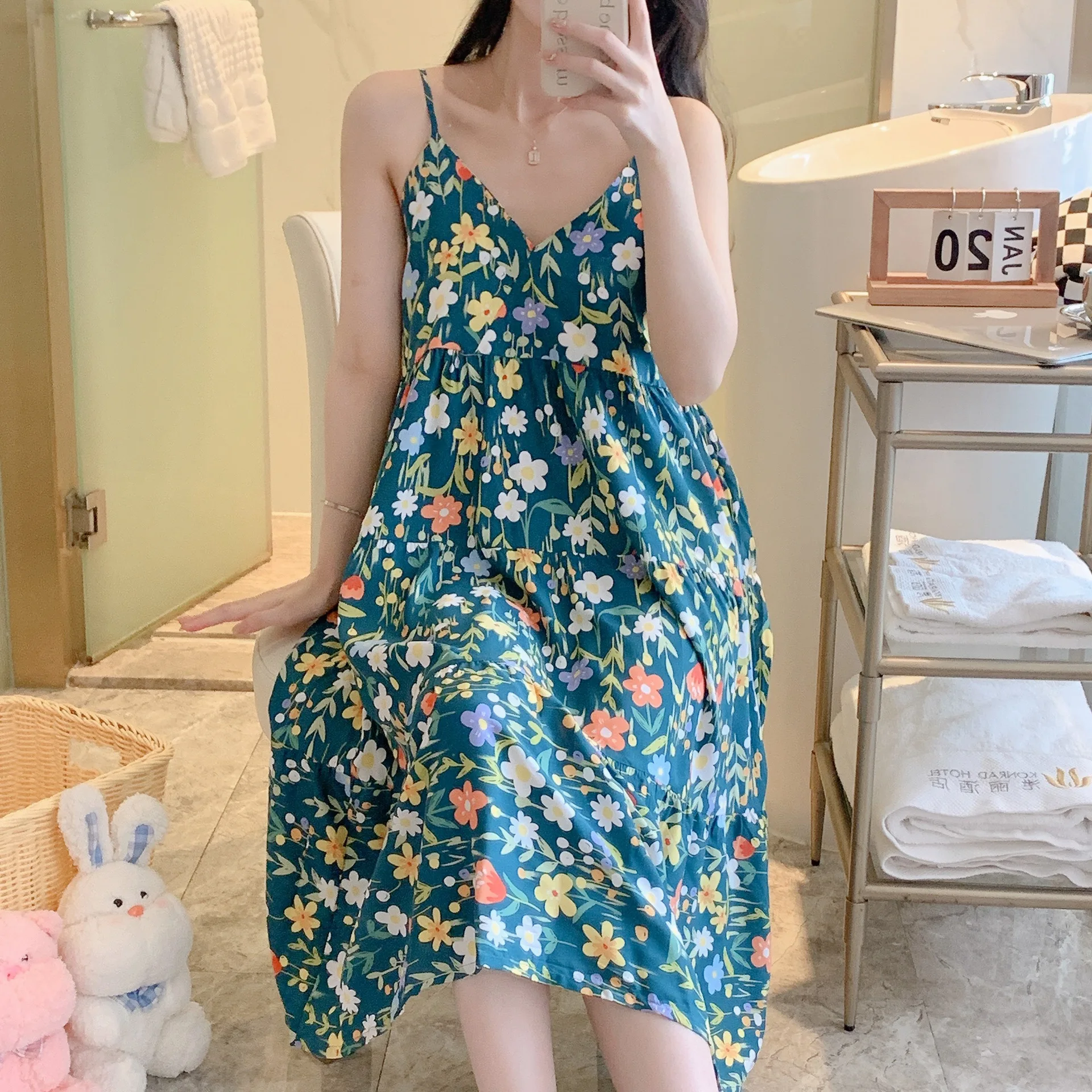 Ночные рубашки на бретелях-спагетти Женская милая одежда для сна с цветочным