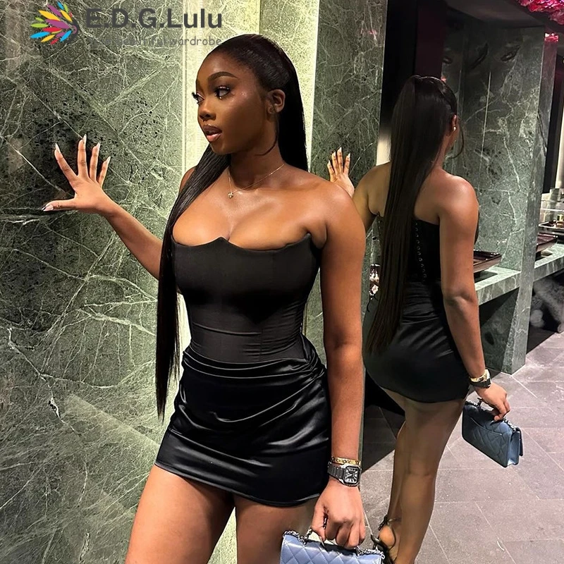 Черное атласное платье EDGLuLu соблазнительные облегающие платья для вечеринки в