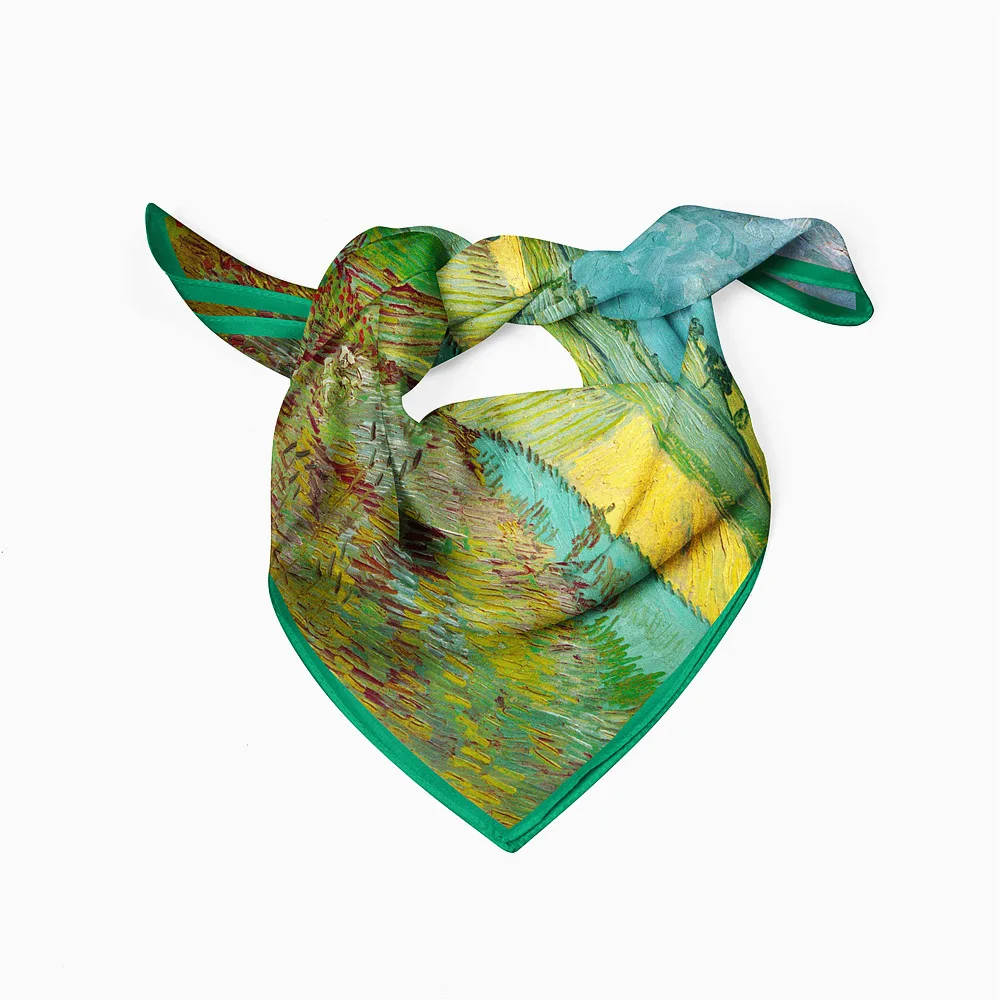 

Саржевый шелковый шарф Van Gogh Wheatfield женский квадратный шарф банданы хиджаб для женщин галстук повязка на голову шейный платок 53 см