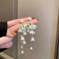 lovely simple tassel beaded crystal butterfly female earrings pearl flower earrings dangle earrings jewelry