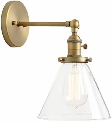 

Sconce with Funnel Flared Glass Clear Glass Shade 1-Light Sconce Lamp (Antique) Painéis de parede Motion sensor light Bathroo
