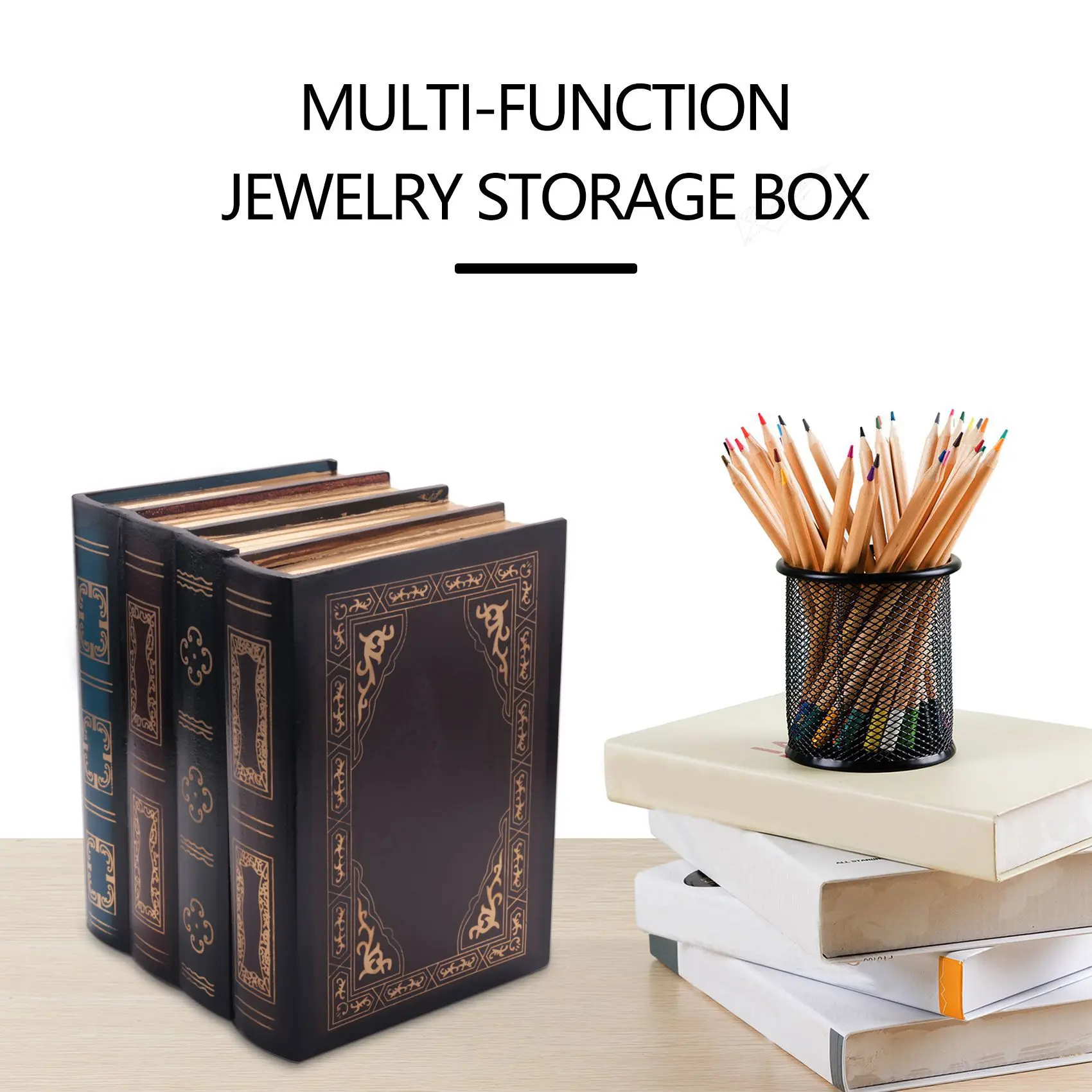 

False Book Box Vintage Storage Props Book Jewelry Storage Packaging Study Book Ornaments Wooden Antique Classic Decorative