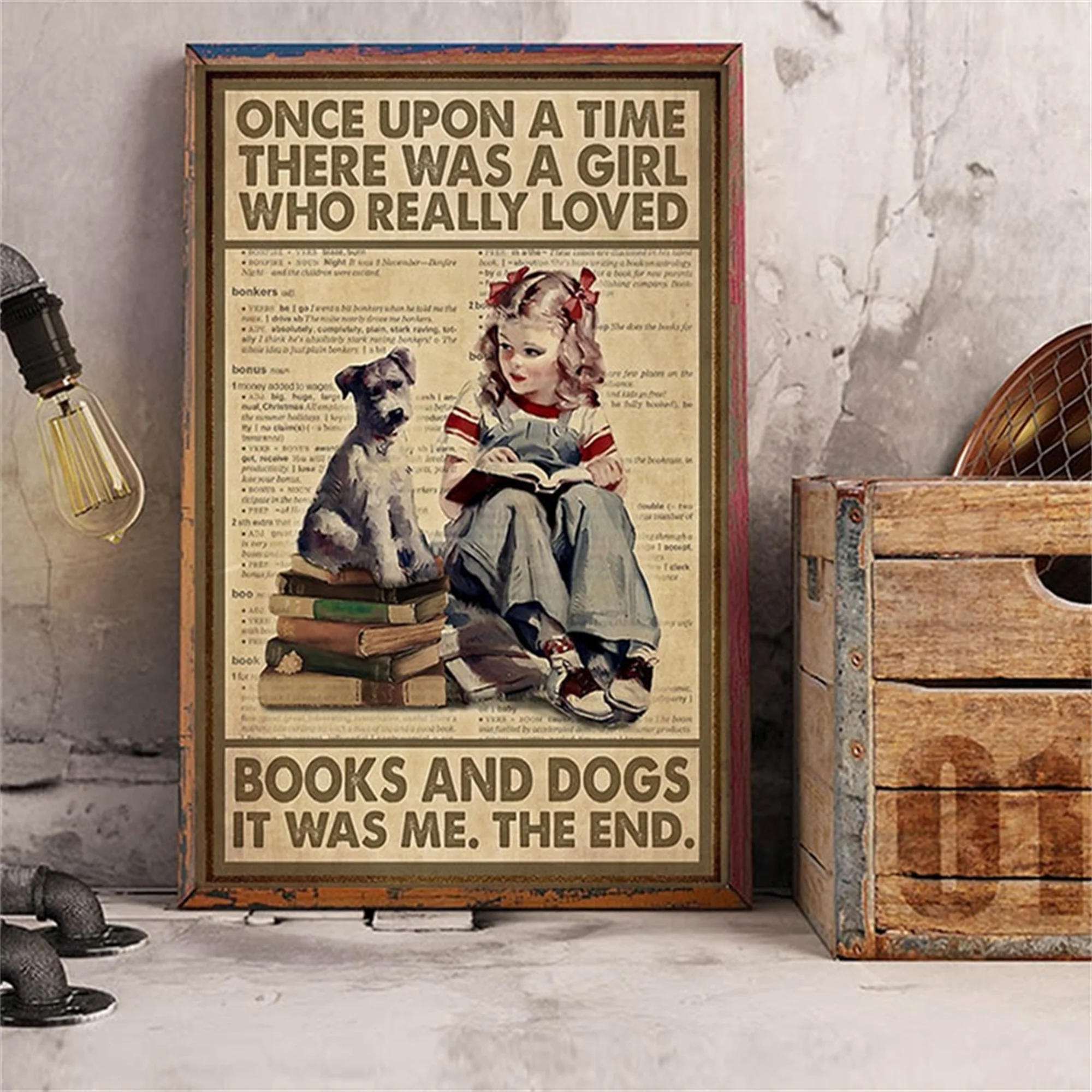 

Love Dog Poster Once Upon A Time There Was A Girl Who Really Loved Books and Dogs Painting Gift Print Canvas Wall Art Home Decor